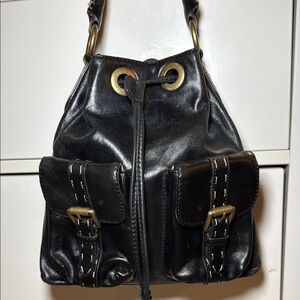 Black Leather Bucket Bag